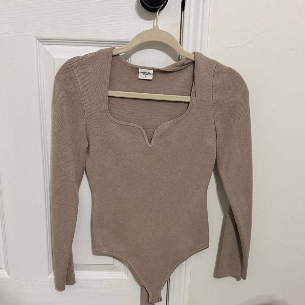 Abercrombie & Fitch Beige Long Sleeve Bodysuit